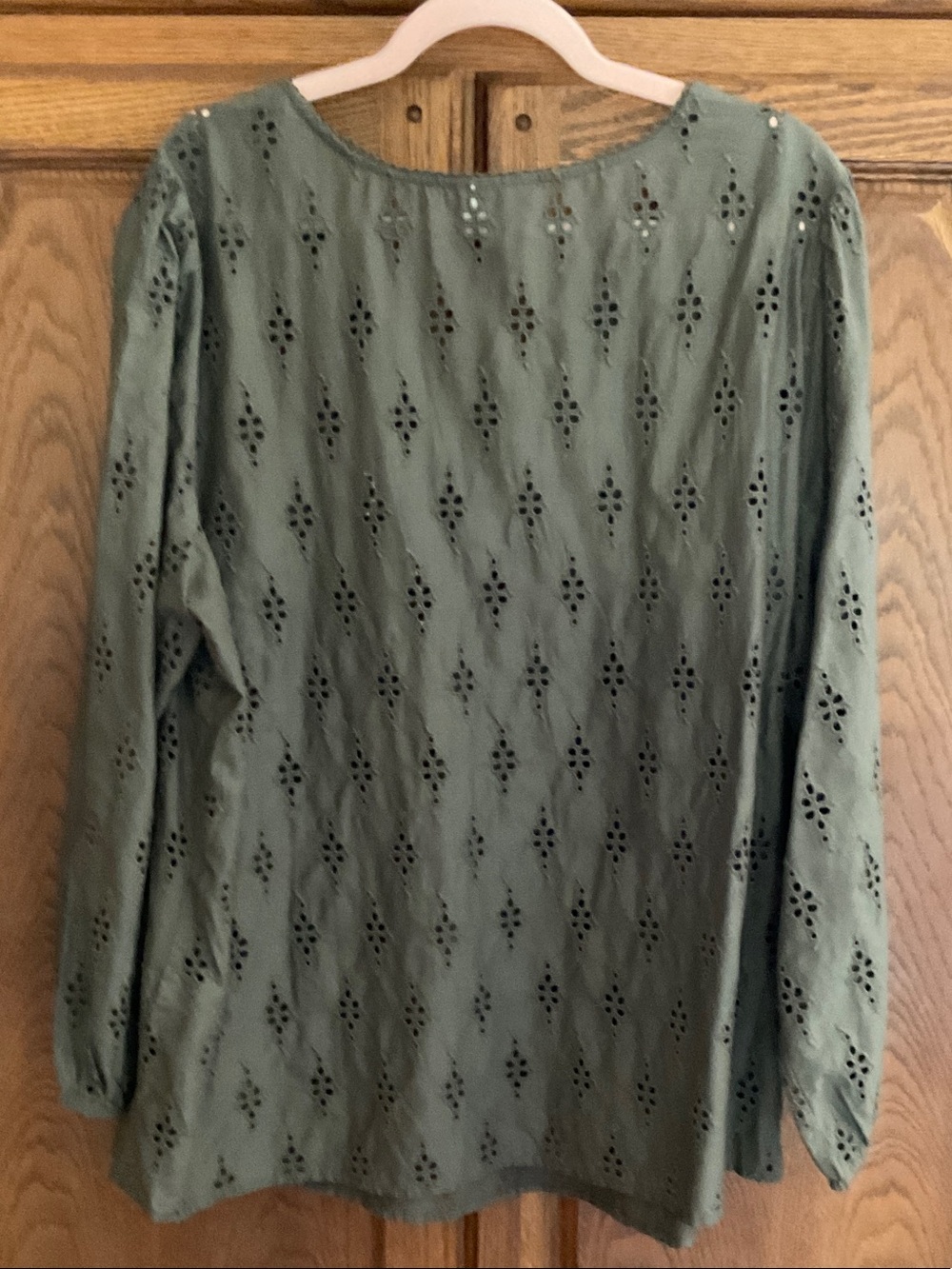Style & Co. Olive Eyelet Peasant Blouse with Tassel Tie - Picture 2 of 2